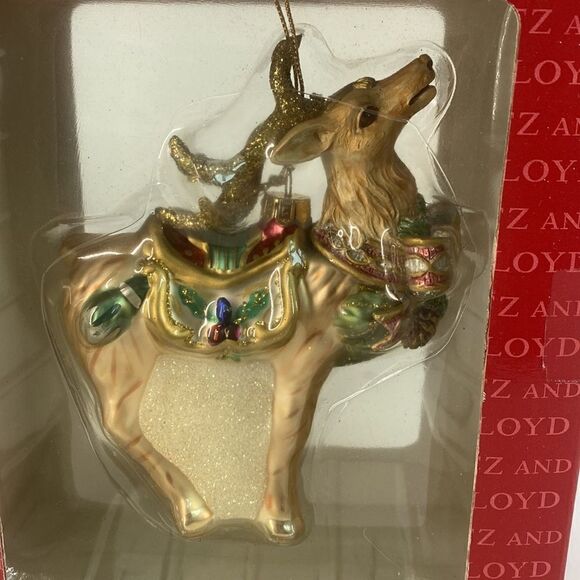 Fitz and Floyd Glass Ornament Christmas Deer with Holly Bow - Picture 9 of 9